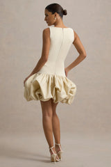 Tamie Stone Boat Neck Ruffled Mini Dress