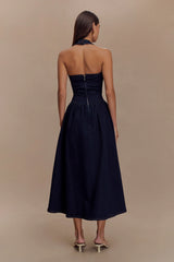 Caroline Denim Halter Midi Dress Indigo Blue
