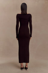 Cleona Merino Wool Ribbed Long Sleeve Maxi Dress Deep Chocolate