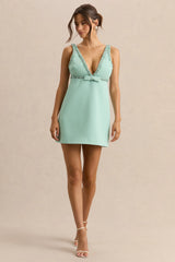 Amely Green Plunge Neck Mini Dress With Bow Detail