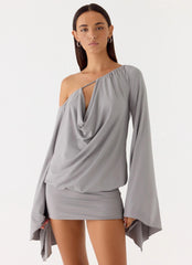 Kyrah Long Sleeve Mini Dress Misty Blue
