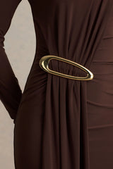 Zadie Brown High Neck Maxi Dress With Gathered Detail