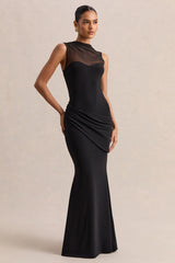 Lyssy Black High Neck Maxi Dress With Mesh Detail