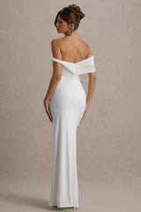 Alonza White Twisted Bardot Maxi Dress