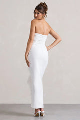 Chosen White Bandeau Wrap Maxi Dress With Feather Trim
