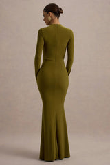 Reid Green Long Sleeve Gathered Maxi Dress