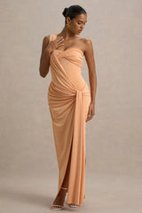 Erminia Peach One Shoulder Twist Wrap Maxi Dress