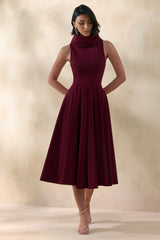 Exclusivity Burgundy High Neck Midi Dress