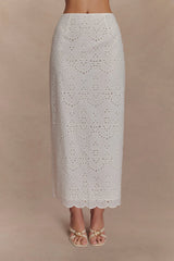 Kensley Broderie Midi Skirt White