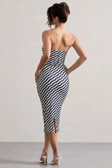 Reese Navy Wave Print Strapless Midi Dress
