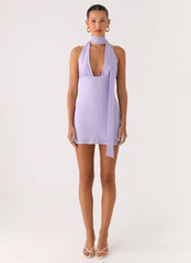 Melisande Scarf Neck Mini Dress Lavender