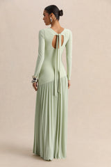 Jasira Mint Crew Neck Maxi Dress With Asymmetric Drop Waist