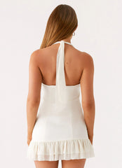 Lets Pretend Halterneck Mini Dress Cream