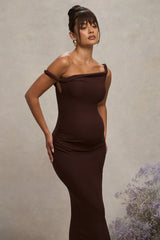 Salome Chocolate Brown Twisted Asymmetric Maternity Midi Dress