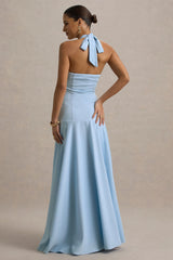 Ginevra Powder Blue Halter Neck Slip Maxi Dress