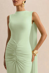 Premiere Mint Boat Neck Maxi Dress With Cape Sleeves And Open Back