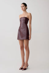 Anouk Faux Leather Strapless Mini Dress Merlot