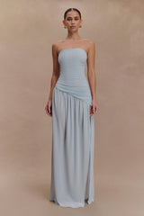 Bex Strapless Slinky Maxi Dress With Split Pale Blue