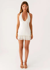 Lets Pretend Halterneck Mini Dress Cream