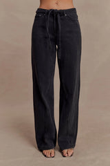 Perrie Mid Rise Straight Leg Tie Jeans Washed Black