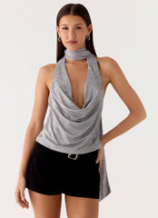 Shining Lights Cowl Top Silver