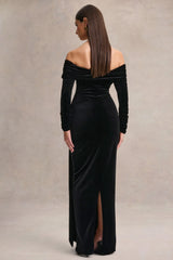 Jessara Black Bardot Neck Maxi Dress With Knot Details