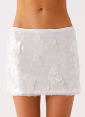 Salihah Sequin Shell Mini Skirt White