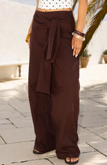 Kady Brown Linen Tie Wide Leg Pants