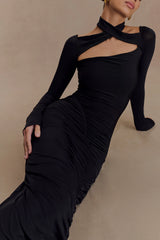 Lyndon Long Sleeve Slinky Maxi Dress Black
