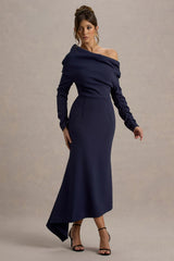 Lou Navy One Shoulder Asymmetric Maxi Dress