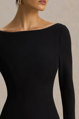 Caty Black And White Long Sleeved Maxi Dress With Asymmetric Drop Waist