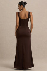 Morgan Brown Satin Corset Maxi Dress