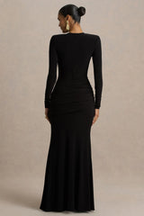 Liora Black Crew Neck Maxi Dress With Front High Split