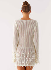 Majestic Beaded Crochet Mini Dress Ivory
