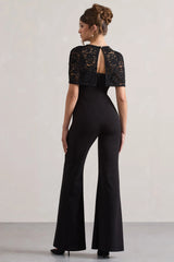 Endless Black Flared Leg Jumpsuit With Lace Overlay