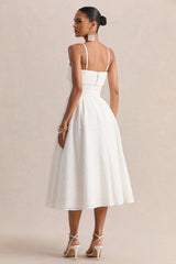 Zoeva Cream Broderie Square Neck Belted Midi Dress