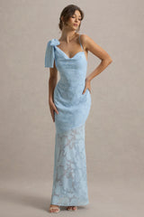 Chyna Light Blue Cowl Neck Maxi Dress With Bow Strap