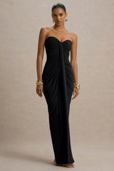 Ali Black Sweetheart Ruched Wrap Maxi Dress