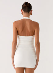 Gloves Up Halter Mini Dress White