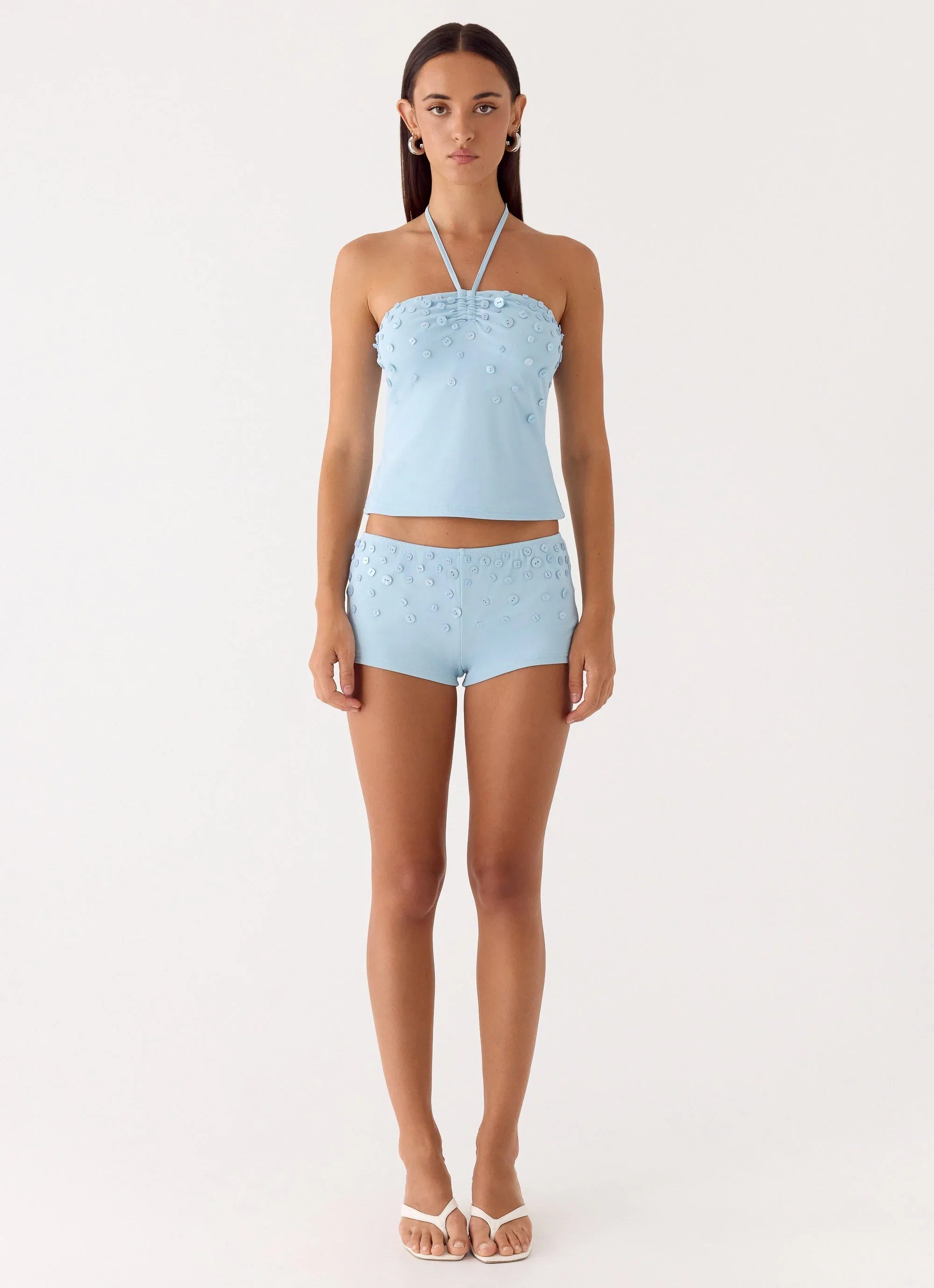 Bonita Button Top Pale Blue