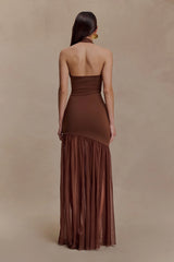 Aubree Crepe And Mesh Maxi Dress Chocolate Mocha