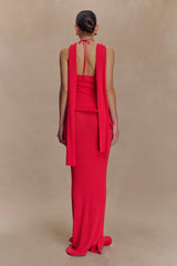 Caprice Halter Knit Maxi Dress Red