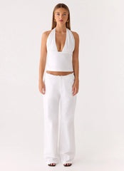 Josephina Linen Halter Top White