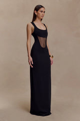 Marlon Crepe And Mesh Maxi Dress Black