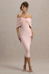 Bayshore Pink Bow Bardot Midi Dress
