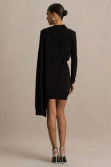 Celeste Black Long Sleeve Mini Dress With Cape Sleeve