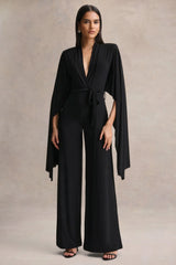 Laurina Black Plunge Neck Jumpsuit