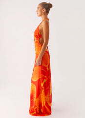 Palawan Mesh Maxi Dress Orange Floral