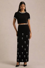 Aven Black Hand Embellished Maxi Skirt