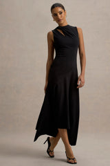 Francesca Black Knotted Midi Dress With Handkerchief Hem